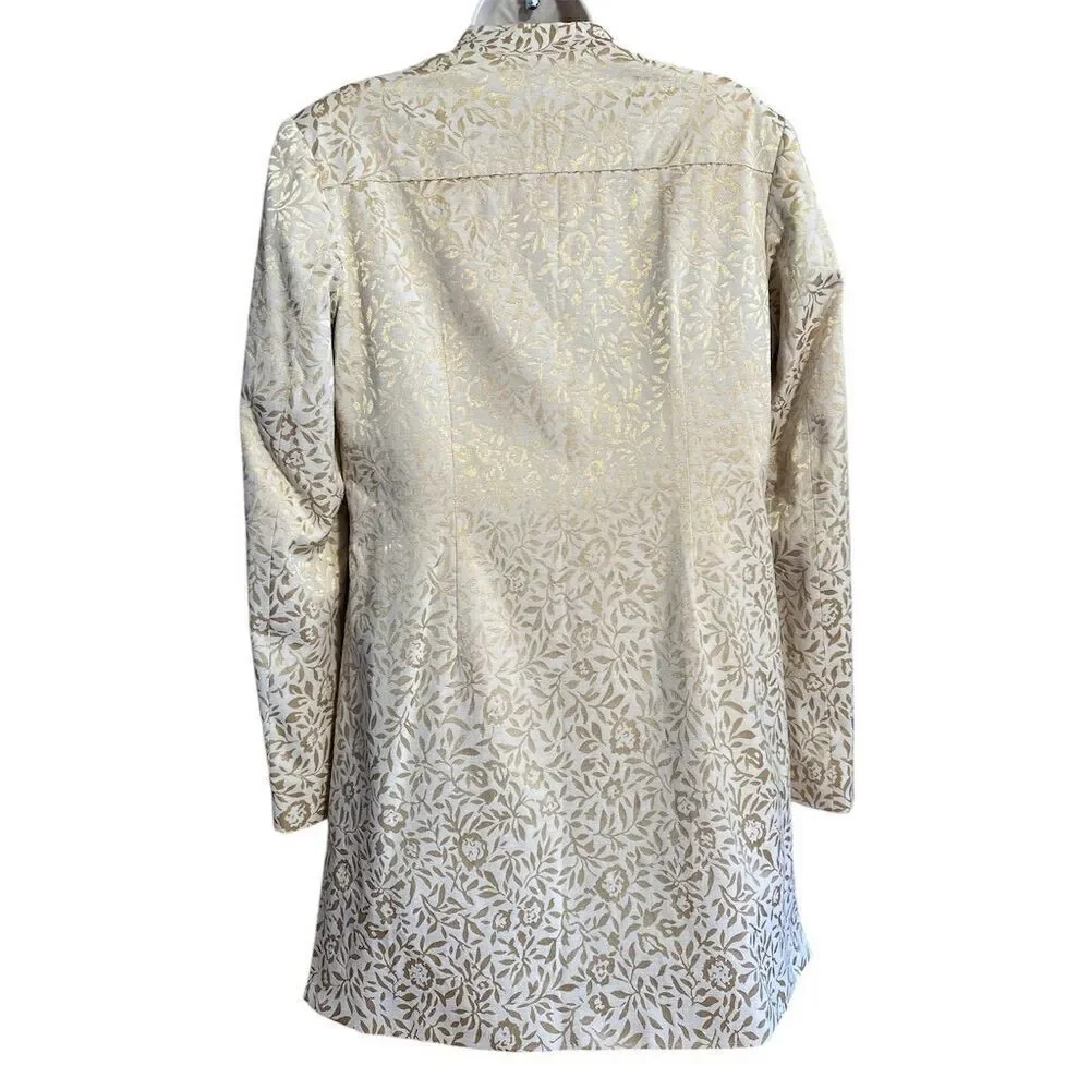 Pendleton Vintage 80's Gold Lame Cream Floral Long Overcoat Button Closure